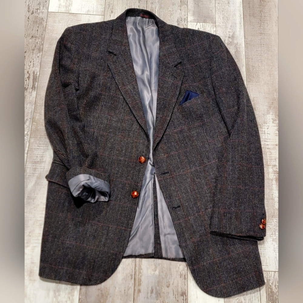 46L Men's Vintage Brookcraft Blazer Gray Brown 100% Wool 2 Button Sport Coat